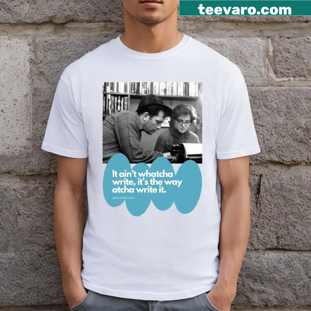 Jack Kerouac T-shirt with his image and an inspirational quote — on a men's t-shirt