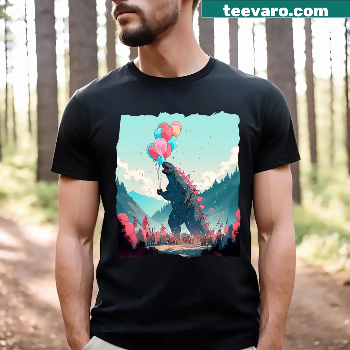 Kaiju birthday theme graphic t-shirt with Japanese monster design — on a men's t-shirt
