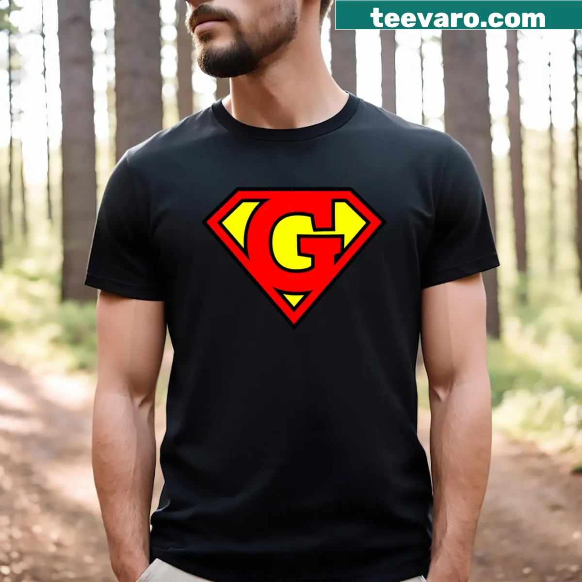 Bold Letter G graphic on a typographic T-shirt — on a men's t-shirt
