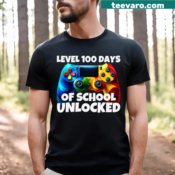 Funny gaming-inspired graphic for 100 days of school on T-shirt