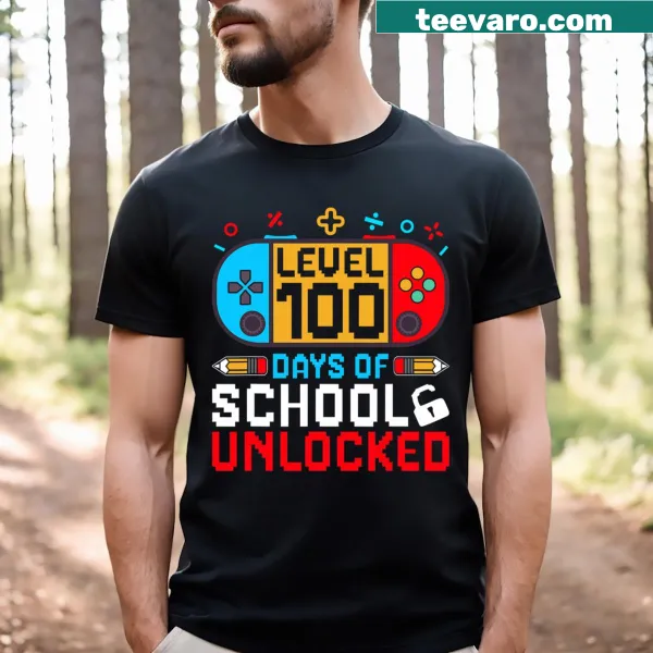 Funny graphic shirt celebrating 100 days of school with a gaming theme