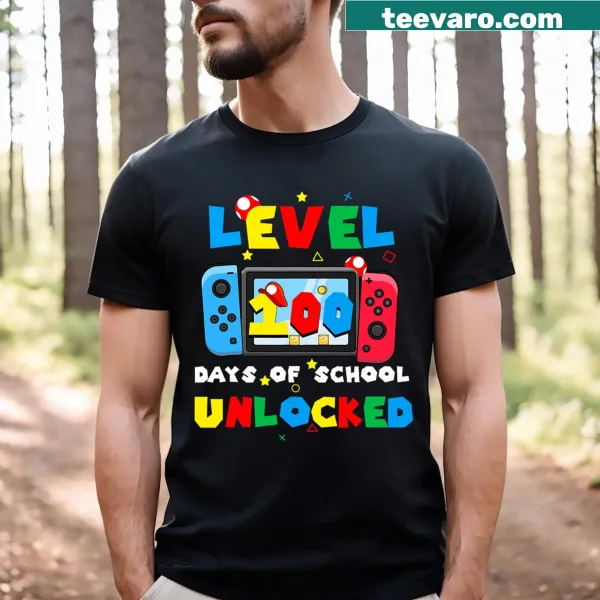 Fun gaming graphic celebrating 100 days of school on T-shirt