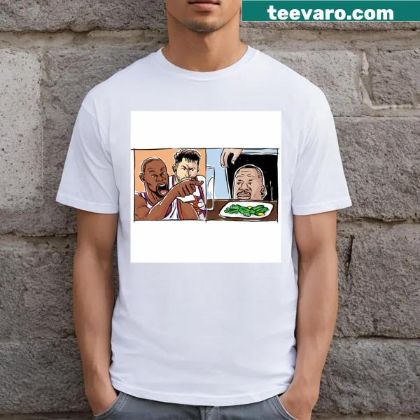 Humorous meme drawing t-shirt featuring a playful illustration