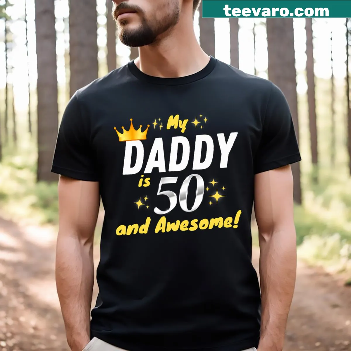 Typography T-shirt celebrating Dad's 50th birthday — on a men's t-shirt