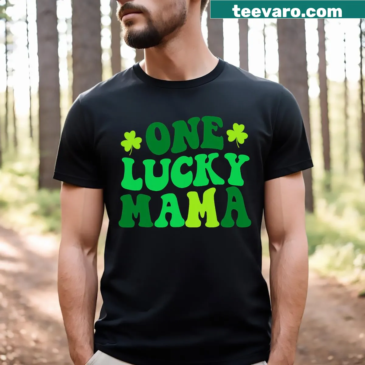 Retro St. Patrick's Day T-shirt with 'One Lucky Mama' text — on a men's t-shirt