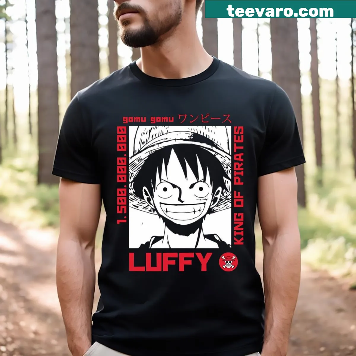 T-shirt featuring Monkey D. Luffy from One Piece anime — on a men's t-shirt