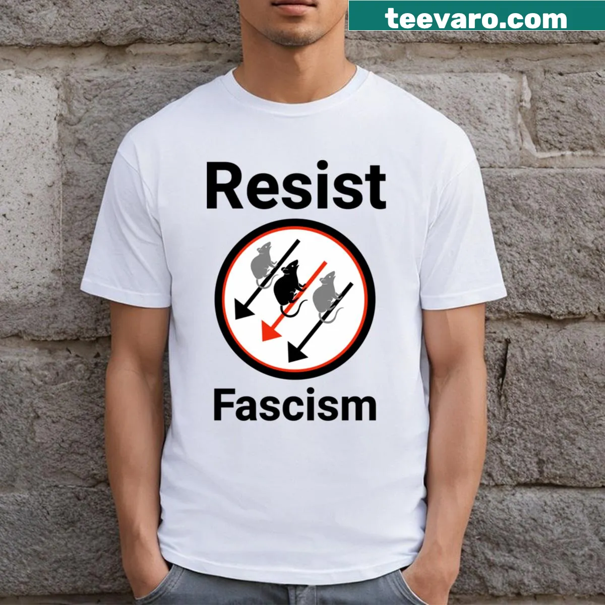 T-shirt with an antifascism message design — on a men's t-shirt