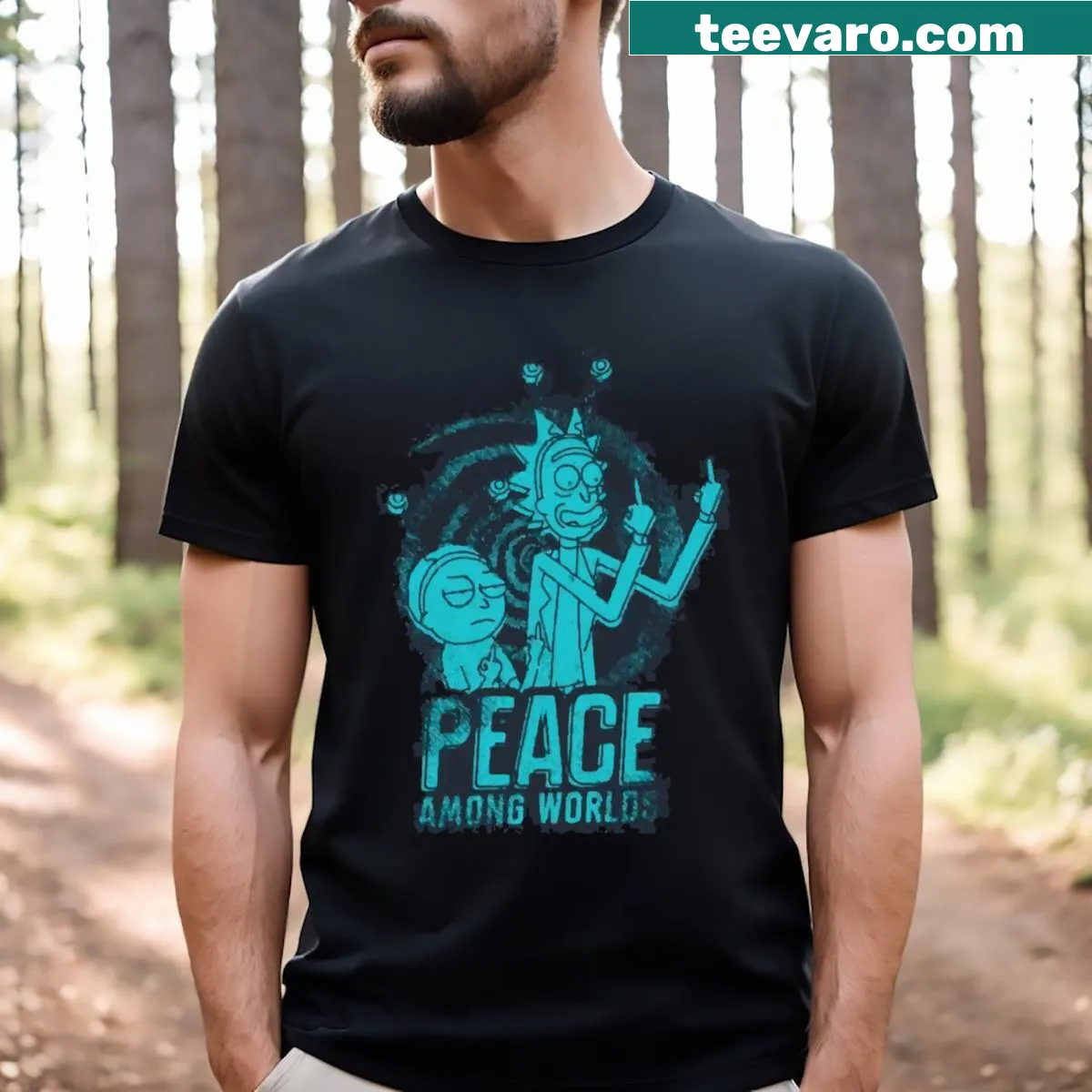 Peace Among Worlds t-shirt with uplifting message — on a men's t-shirt