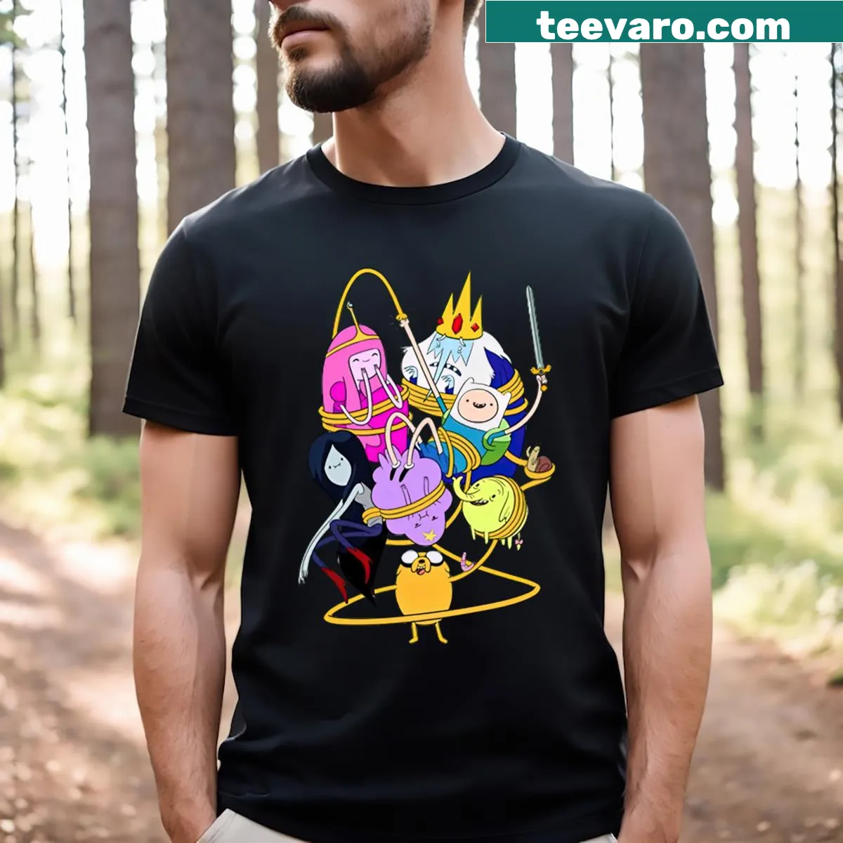 Cartoon Princess Bubblegum graphic t-shirt for Adventure Time fans — on a men's t-shirt