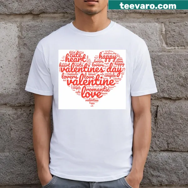 T-shirt celebrating Saint Valentine's Day with romantic motifs.
