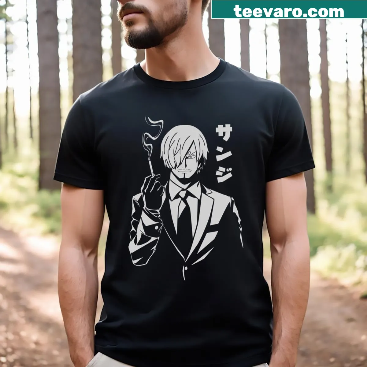 Graphic featuring Sanji Vinsmoke from One Piece on a t-shirt — on a men's t-shirt