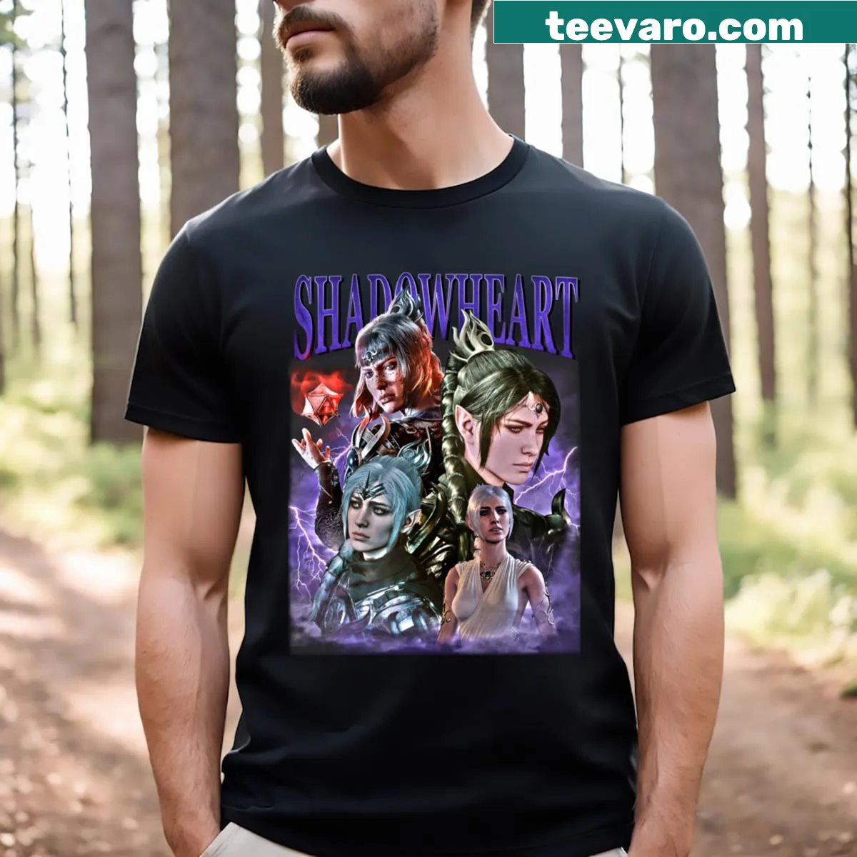 Minimalist design of Shadowheart silhouette on t-shirt — on a men's t-shirt