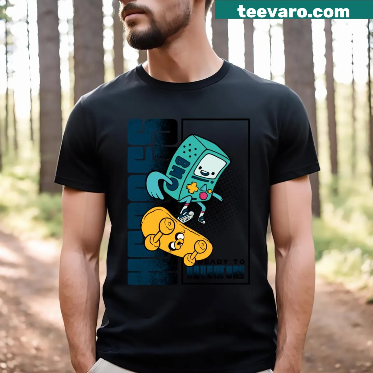 Cartoon graphic of a skateboard on a t-shirt — on a men's t-shirt