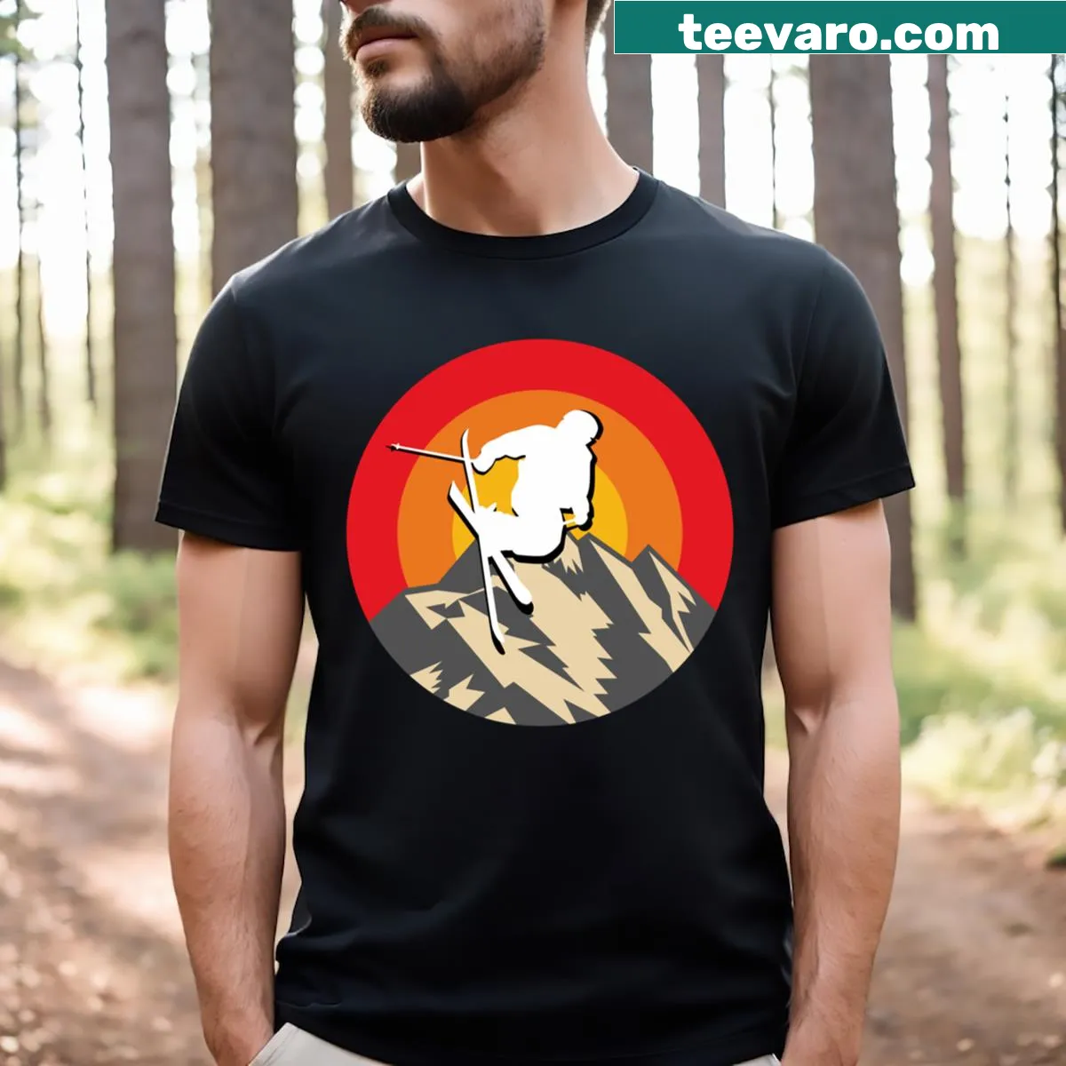 Ski logo design t-shirt for skiing enthusiasts — on a men's t-shirt