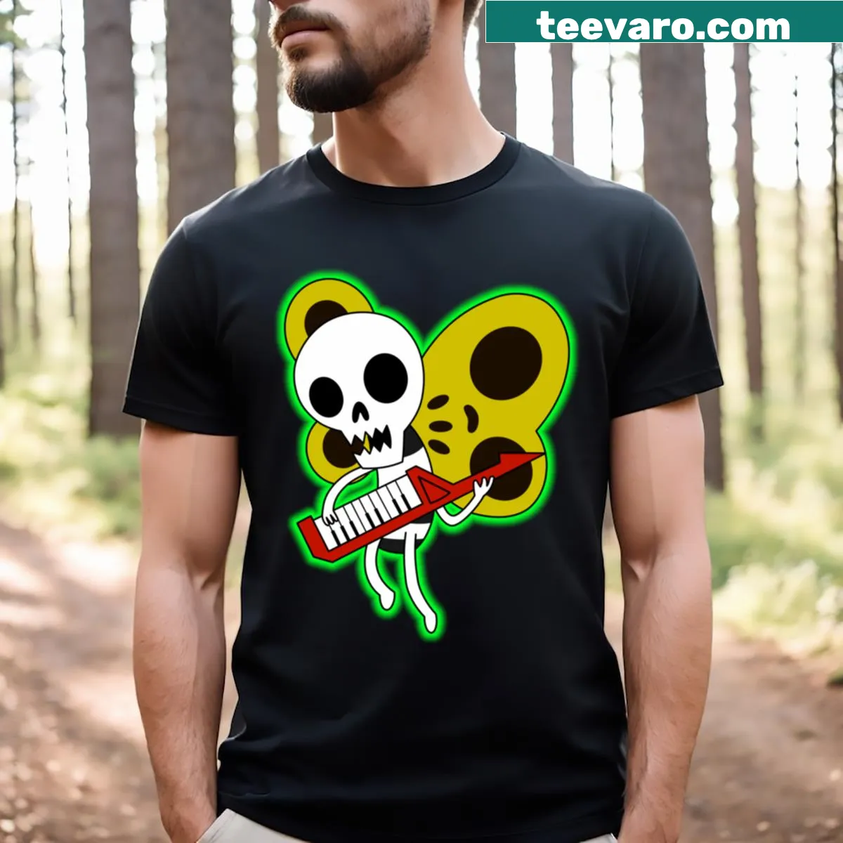 Skull and butterfly illustration on a t-shirt — on a men's t-shirt
