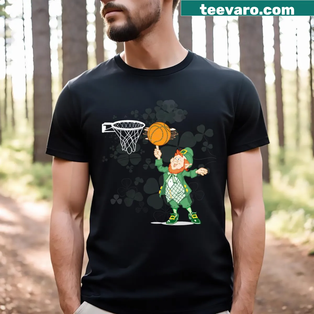 Skeleton leprechaun playing basketball graphic T-shirt for St. Patrick's Day — on a men's t-shirt