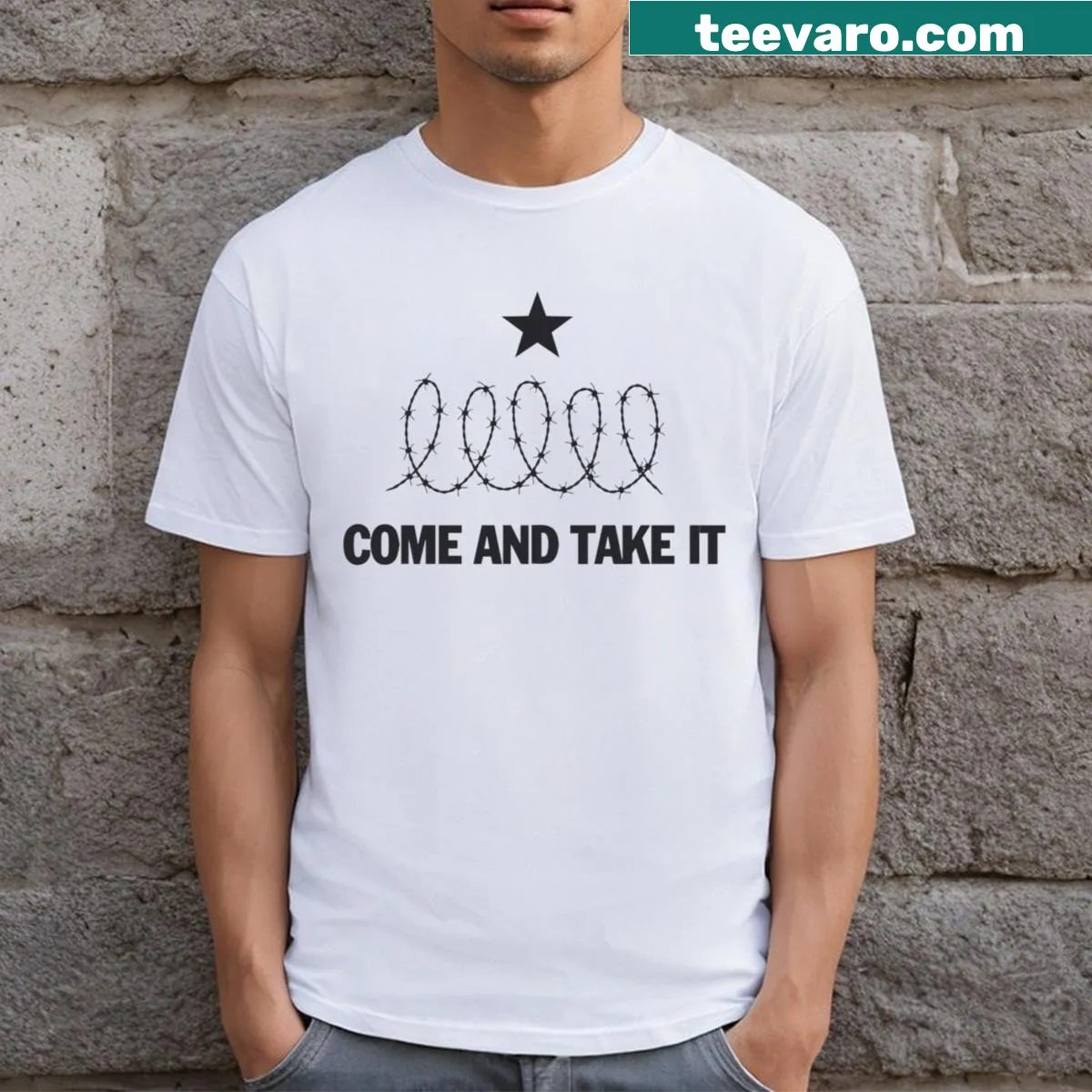 Texas-themed t-shirt with bold text design — on a men's t-shirt
