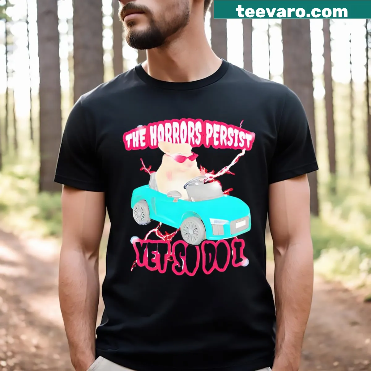 Inspirational word art t-shirt featuring a hamster and positive message — on a men's t-shirt
