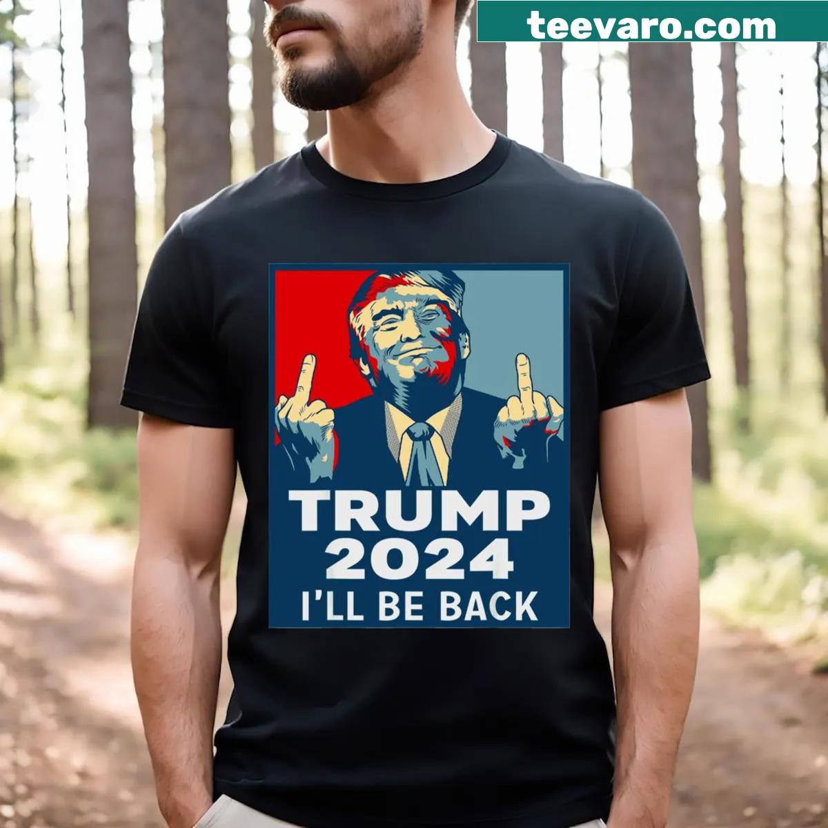T-shirt featuring motivational 'I'll Be Back' message and Trump 2024 theme — on a men's t-shirt