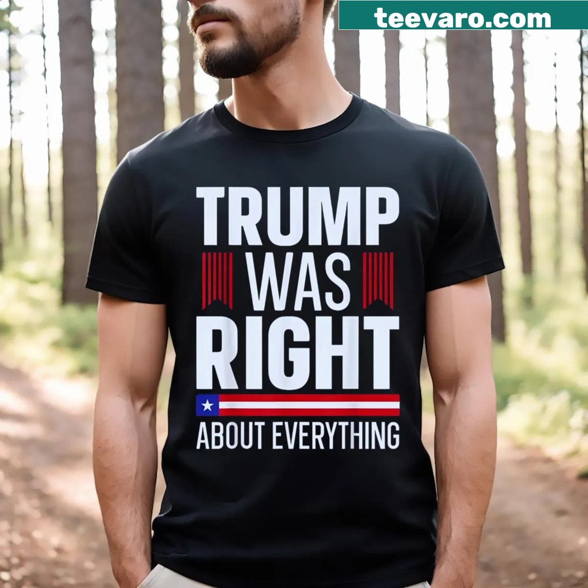 Typography design on Trump Was Right About Everything t-shirt — on a men's t-shirt