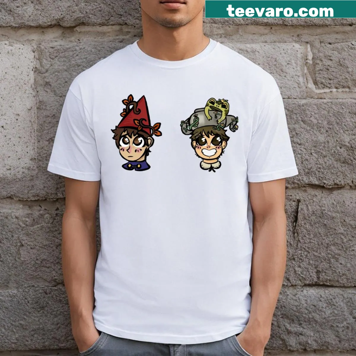 Illustrated T-shirt depicting two brothers sharing a playful moment — on a men's t-shirt