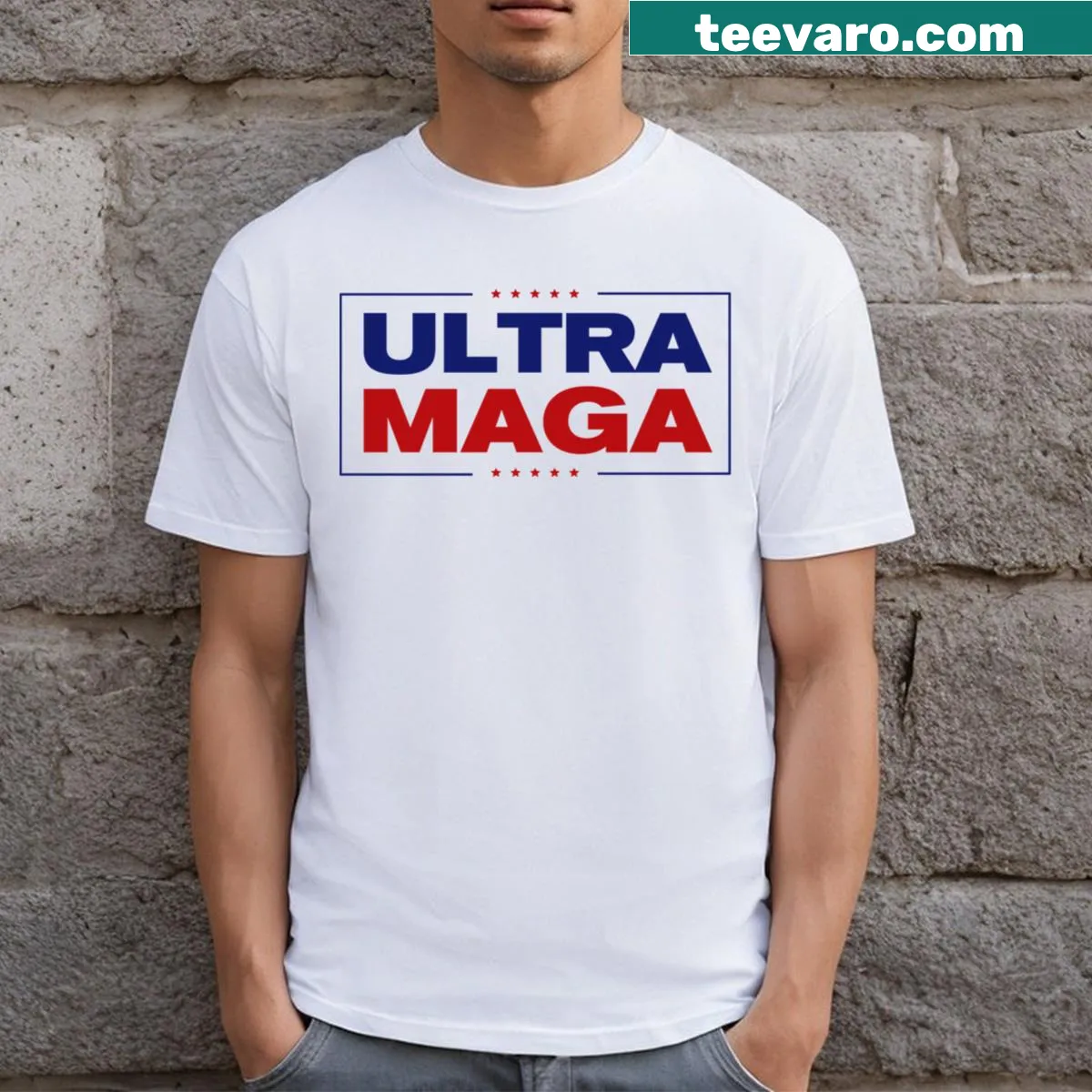 Playful t-shirt with the phrase 'Ultra Maga' in bold text — on a men's t-shirt