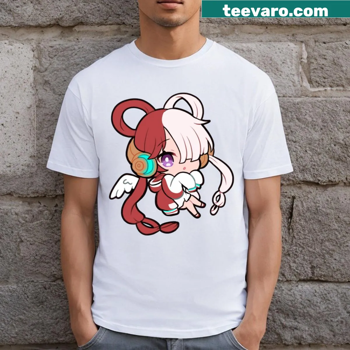 Illustrative Uta T-shirt depicting a character from a popular anime — on a men's t-shirt