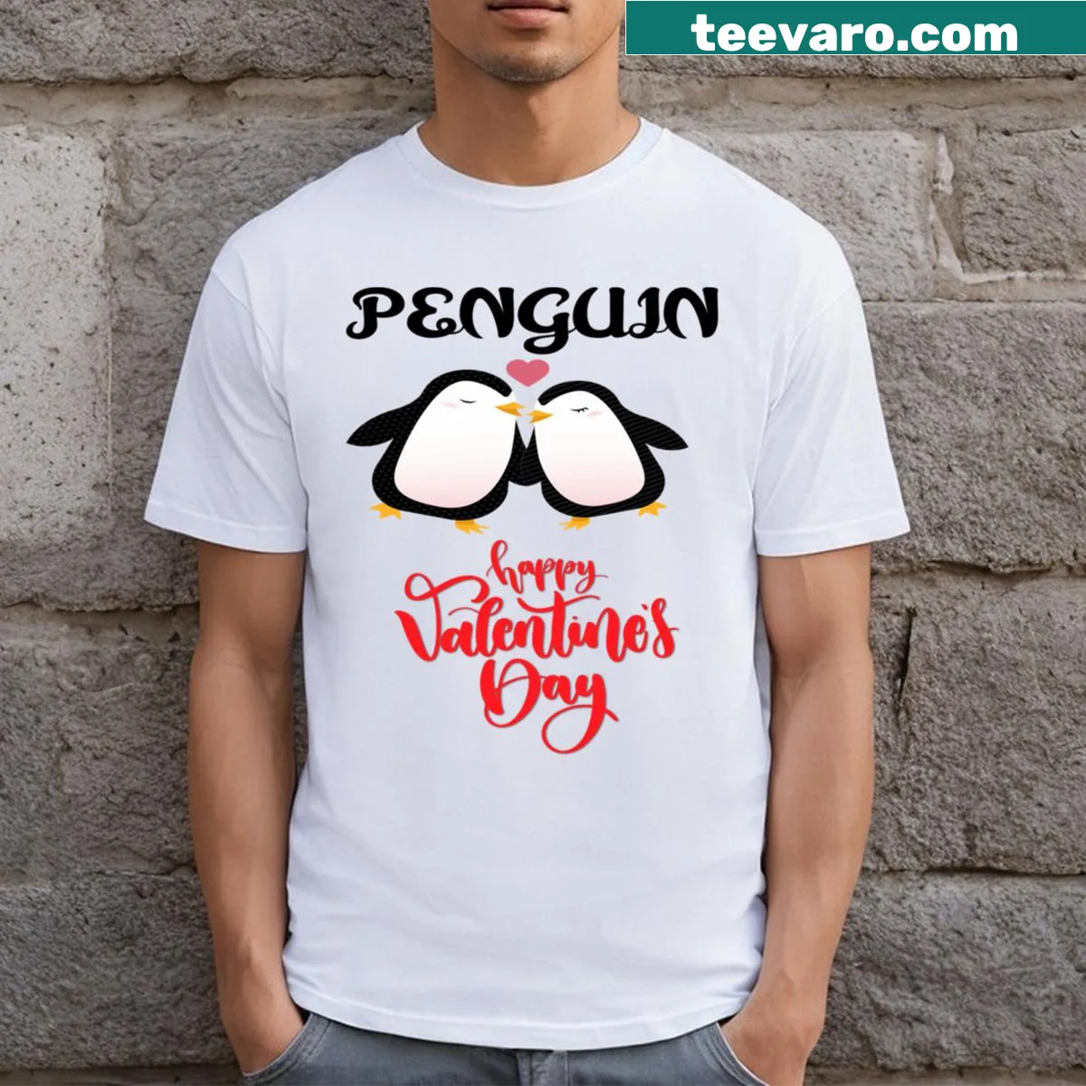 Cute t-shirt featuring penguins for Valentine's Day — on a men's t-shirt