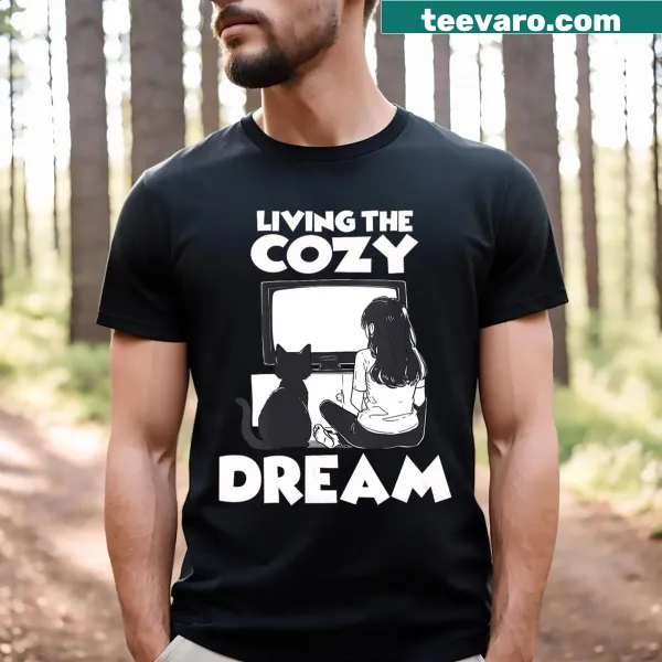 V-neck T-shirt with a cute anime cat graphic for cat owners