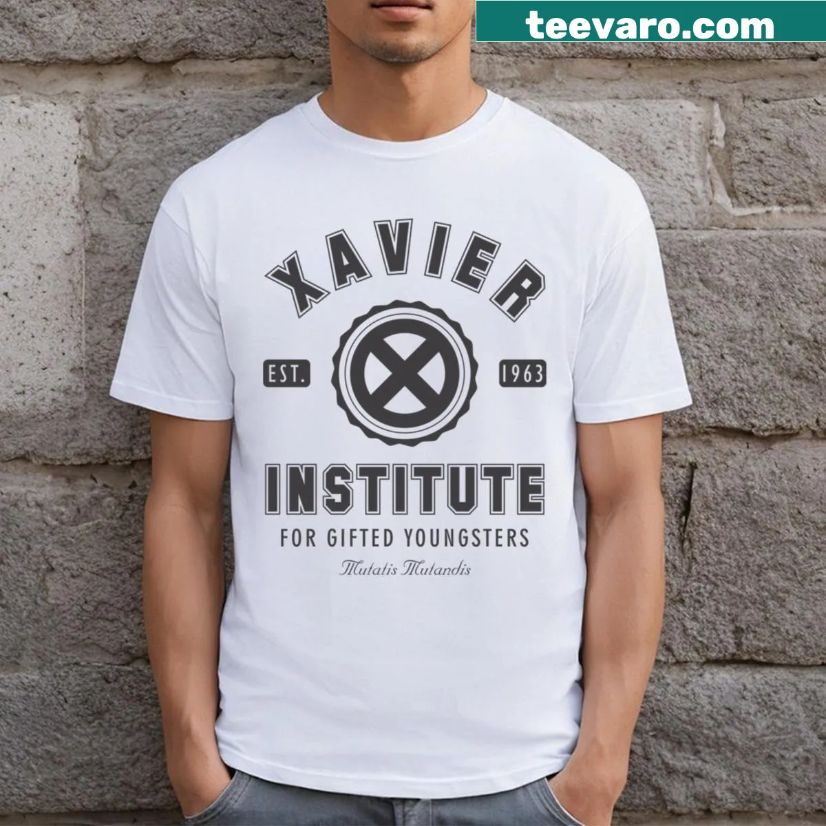 Xavier Institute logo T-shirt, perfect for X-Men fans. — on a men's t-shirt