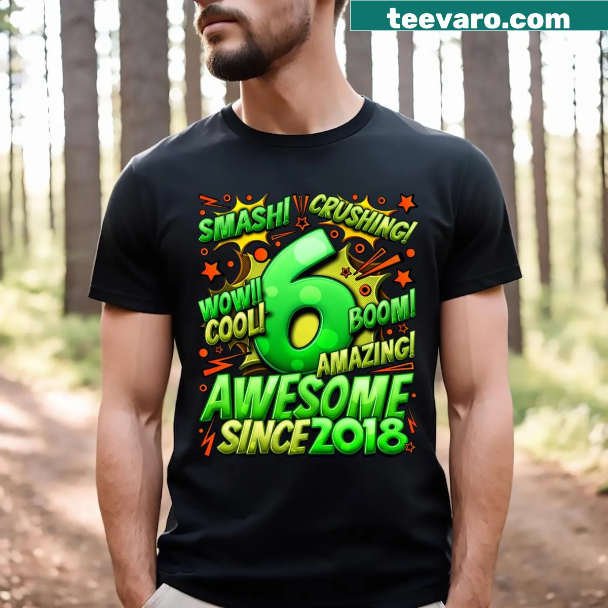 Comic-style 6th birthday t-shirt for boys — on a men's t-shirt
