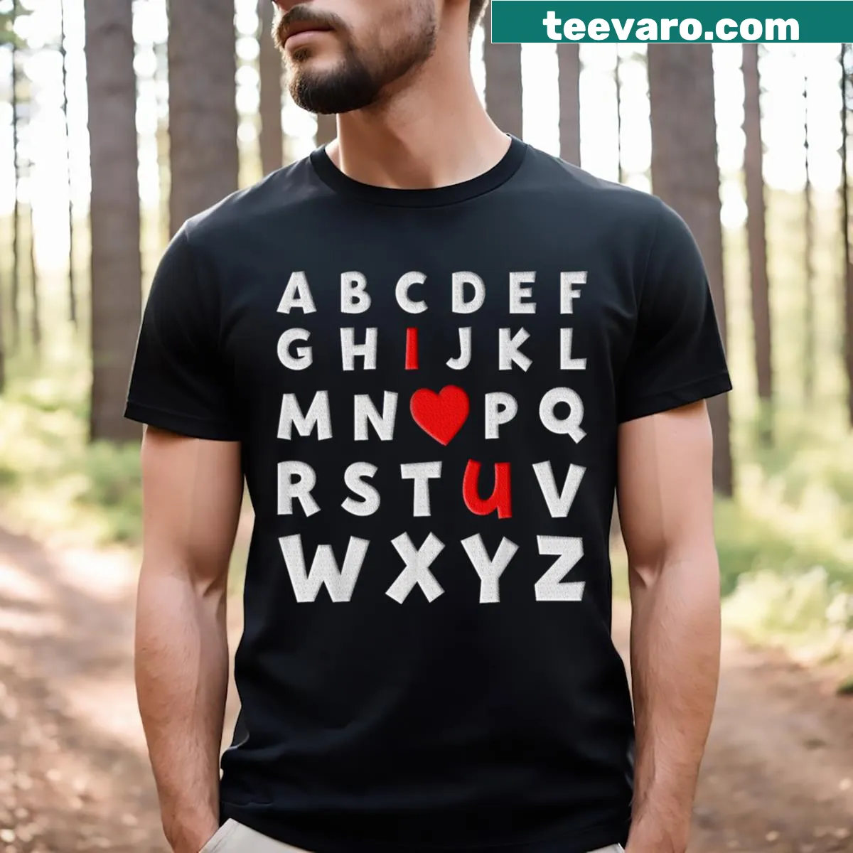 Alphabet ABC I Love You T-shirt with a playful design — on a men's t-shirt