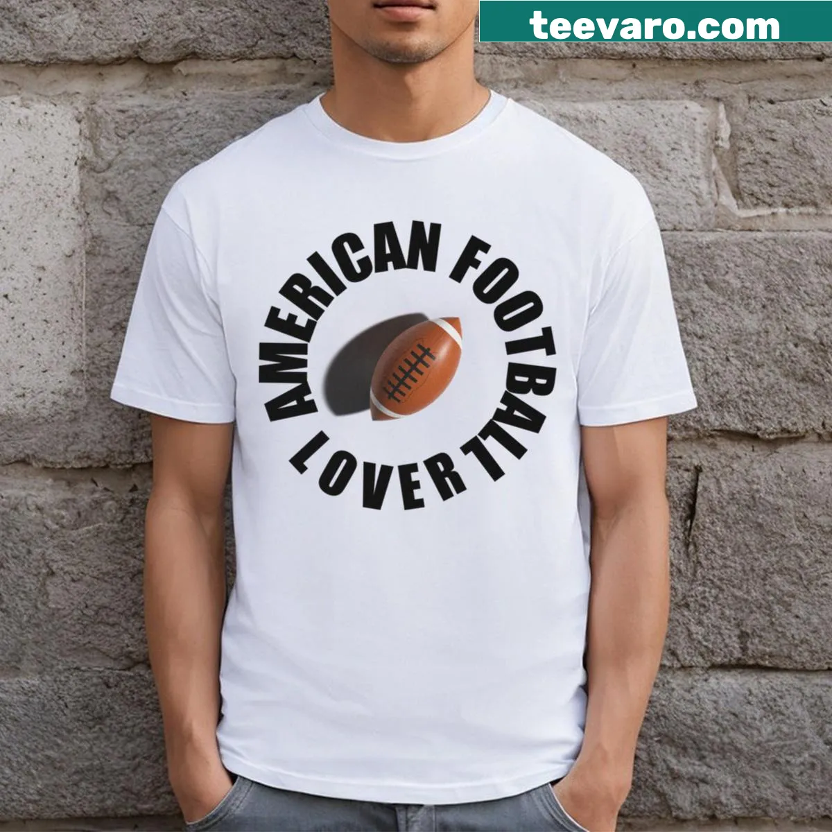 American Football Lover T-shirt with bold lettering — on a men's t-shirt