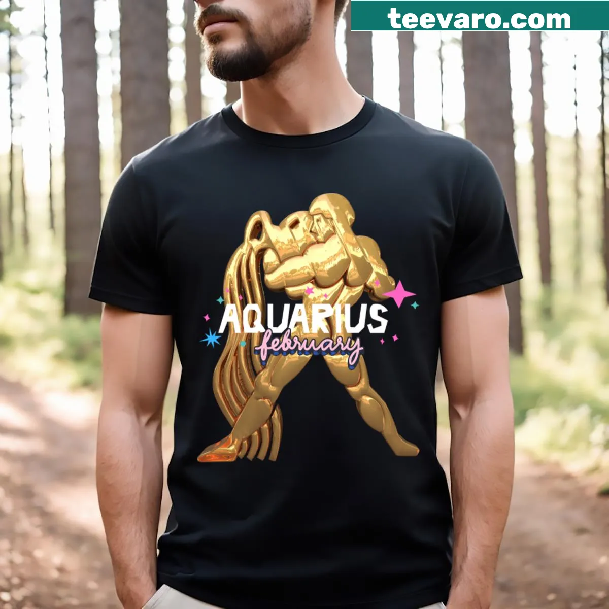 Graphic t-shirt celebrating the Aquarius zodiac sign — on a men's t-shirt