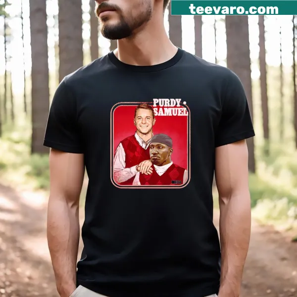 Illustration of Brock Purdy and Deebo Samuel on a T-shirt honoring their bond