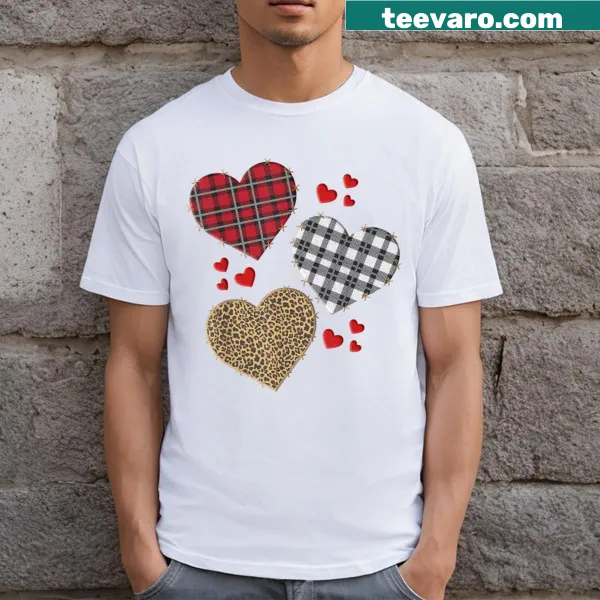 Buffalo plaid heart T-shirt with leopard and cheetah print