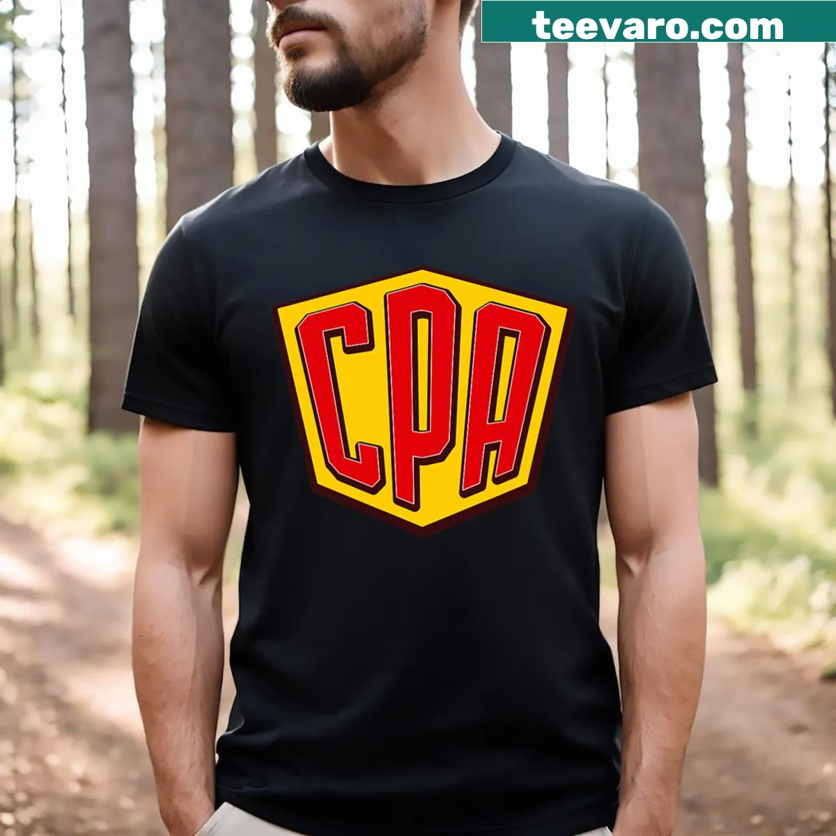Playful t-shirt celebrating CPAs as superheroes — on a men's t-shirt