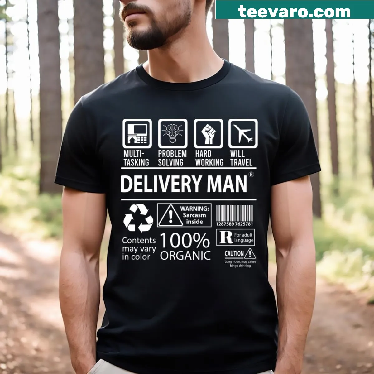 T-shirt celebrating delivery men and multitasking — on a men's t-shirt