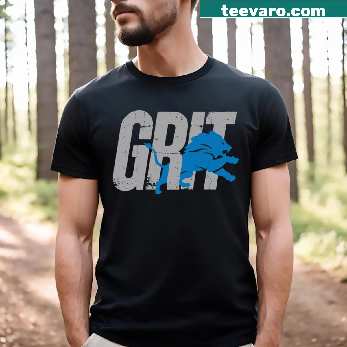 Detroit Grit T-shirt with bold Grit lettering — on a men's t-shirt