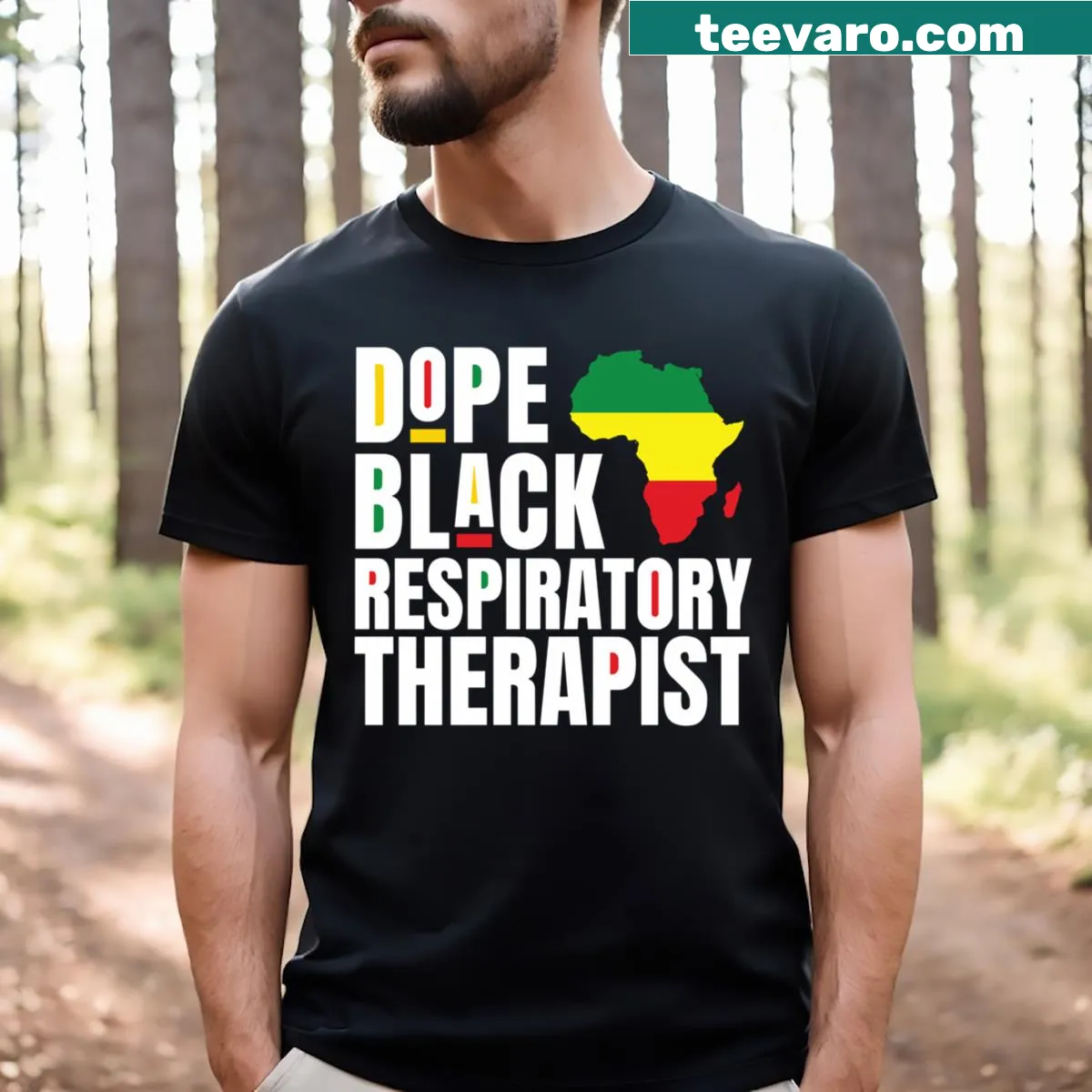 T-shirt honoring Black Respiratory Therapists with bold text — on a men's t-shirt