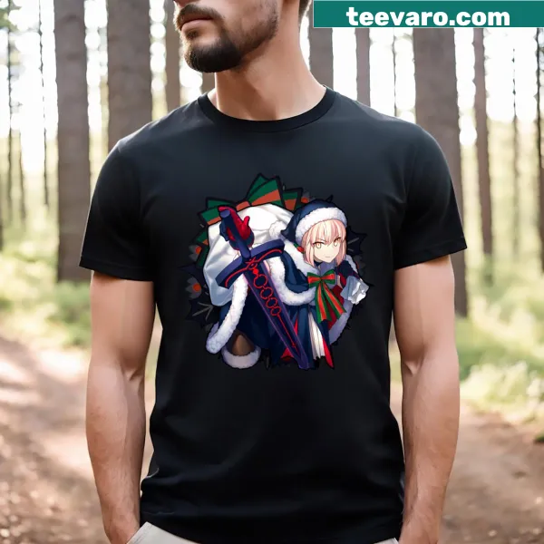 Illustration of Saber Santa Alter from Fate Grand Order on a t-shirt