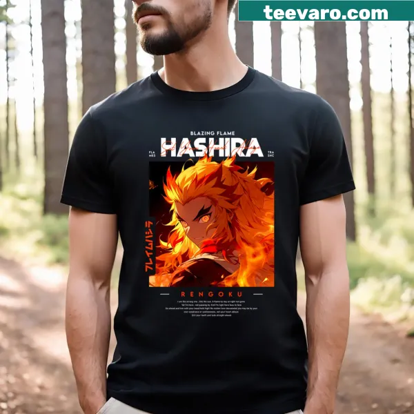 Illustration of the Flame Hashira from Demon Slayer on a t-shirt