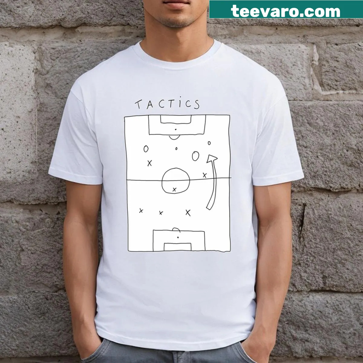 T-shirt featuring football tactics graphics and strategic elements — on a men's t-shirt