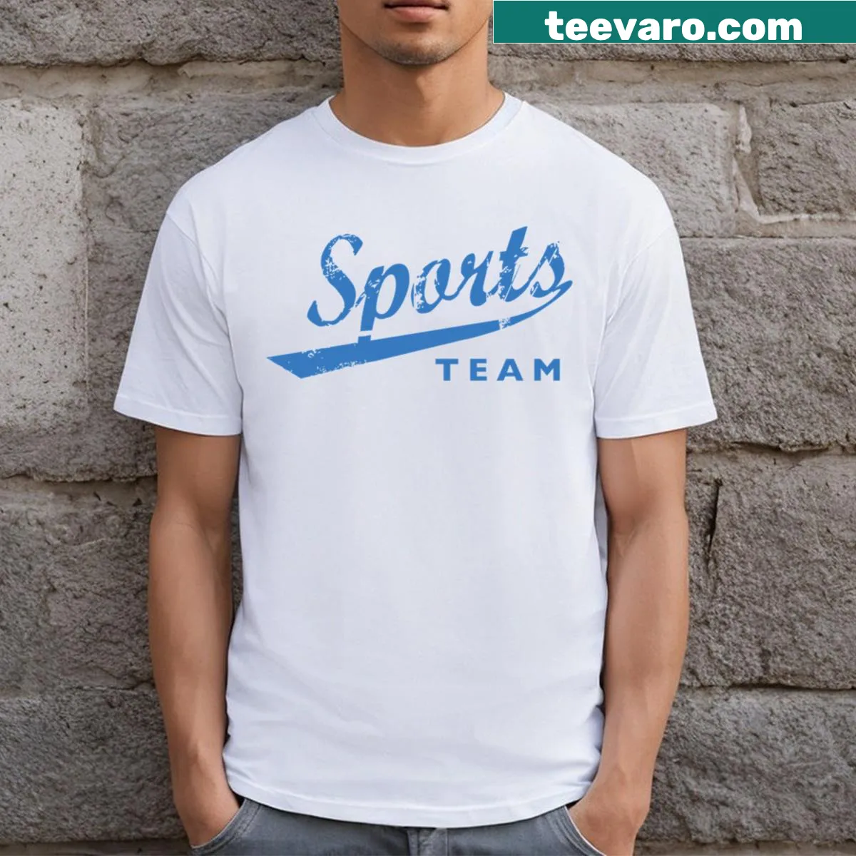 Minimalist sports team design t-shirt — on a men's t-shirt