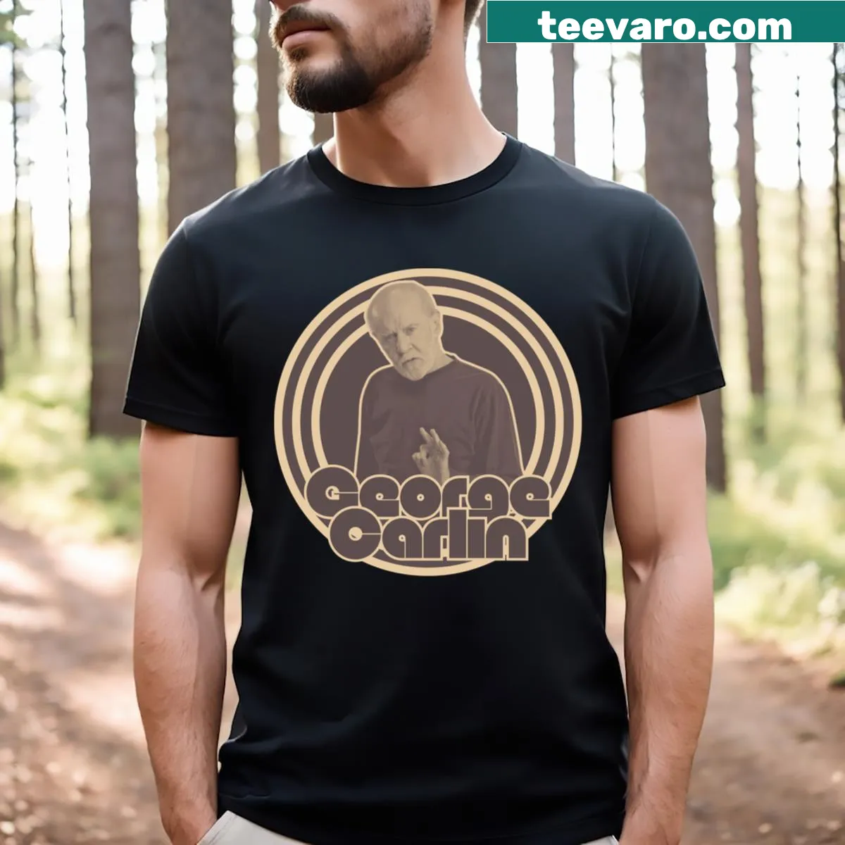 Vintage George Carlin T-shirt with quotes and faded design — on a men's t-shirt