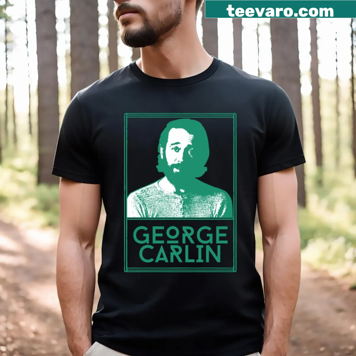Fan artwork George Carlin t-shirt with illustrated design — on a men's t-shirt