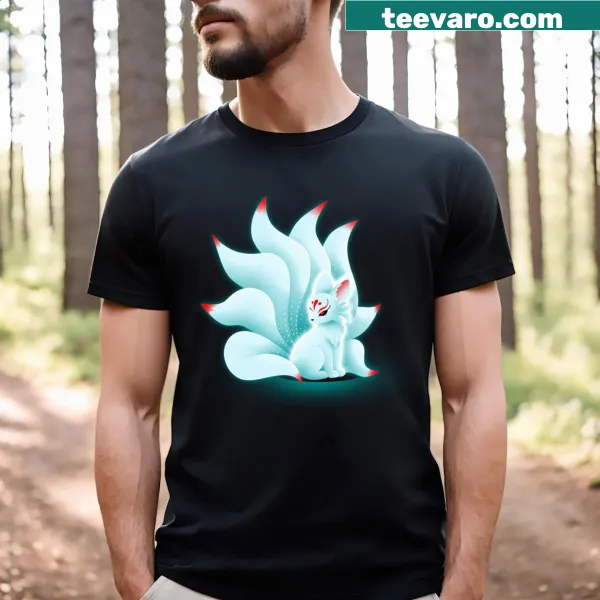 Illustration of a glowing kitsune on a t-shirt