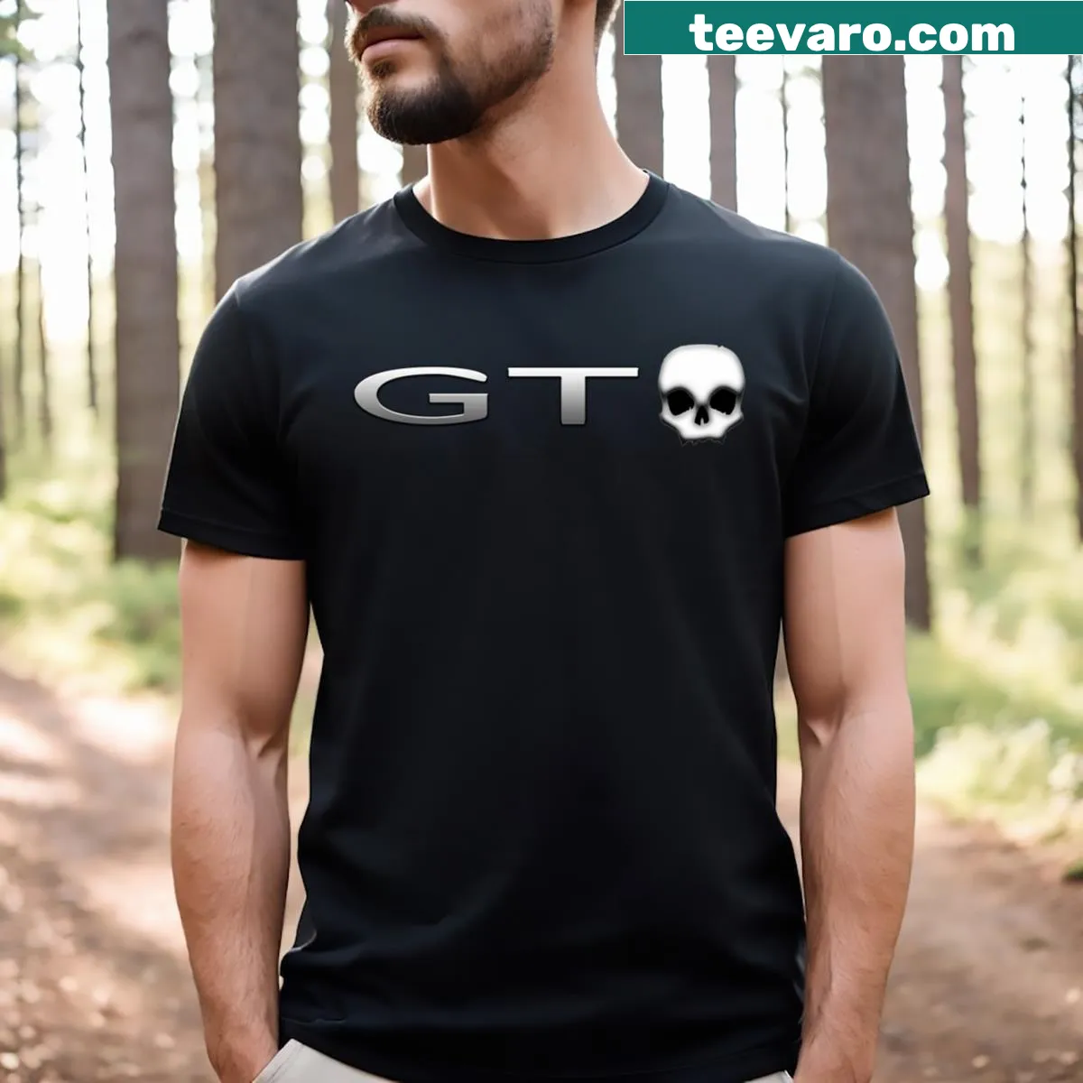 T-shirt featuring a skull graphic with Gto design — on a men's t-shirt