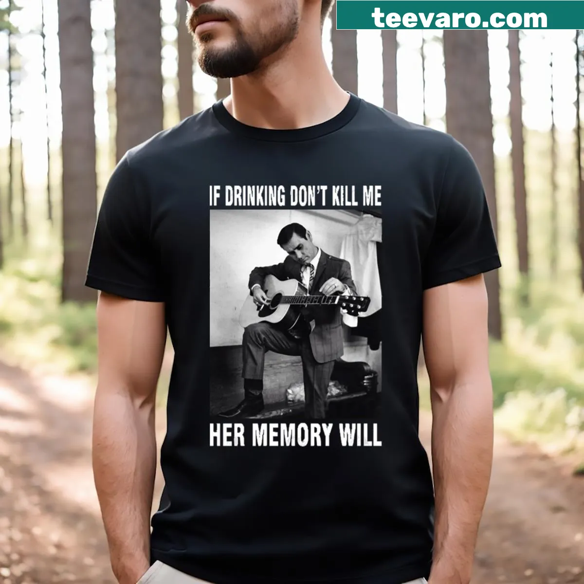 Graphic T-shirt with a sentimental phrase about memory and drinking. — on a men's t-shirt