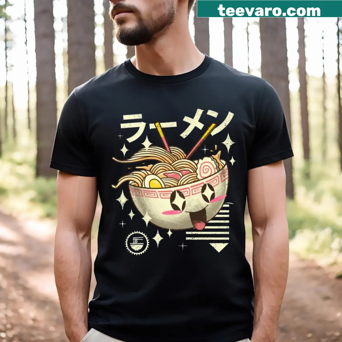 Cute cartoon ramen bowl T-shirt for kids — on a men's t-shirt